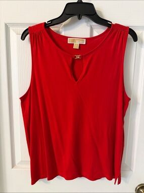 Michael Kors Bright Red Sleeveless Tank with Gold Accent